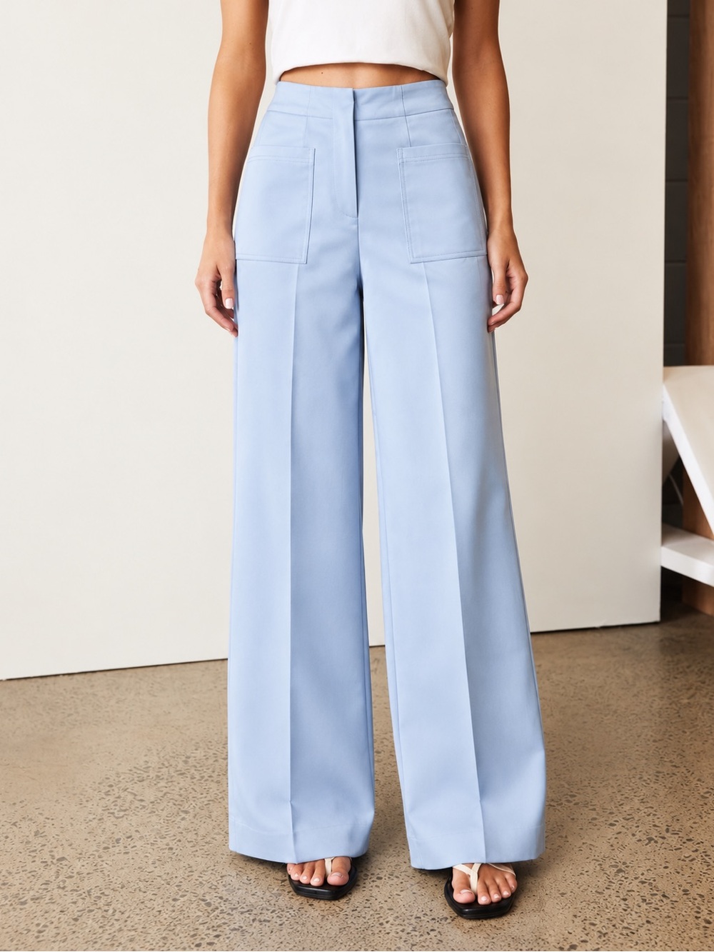 ZARA Satin Silk Like Wide Leg Double Pocket High Rise Pants Trousers